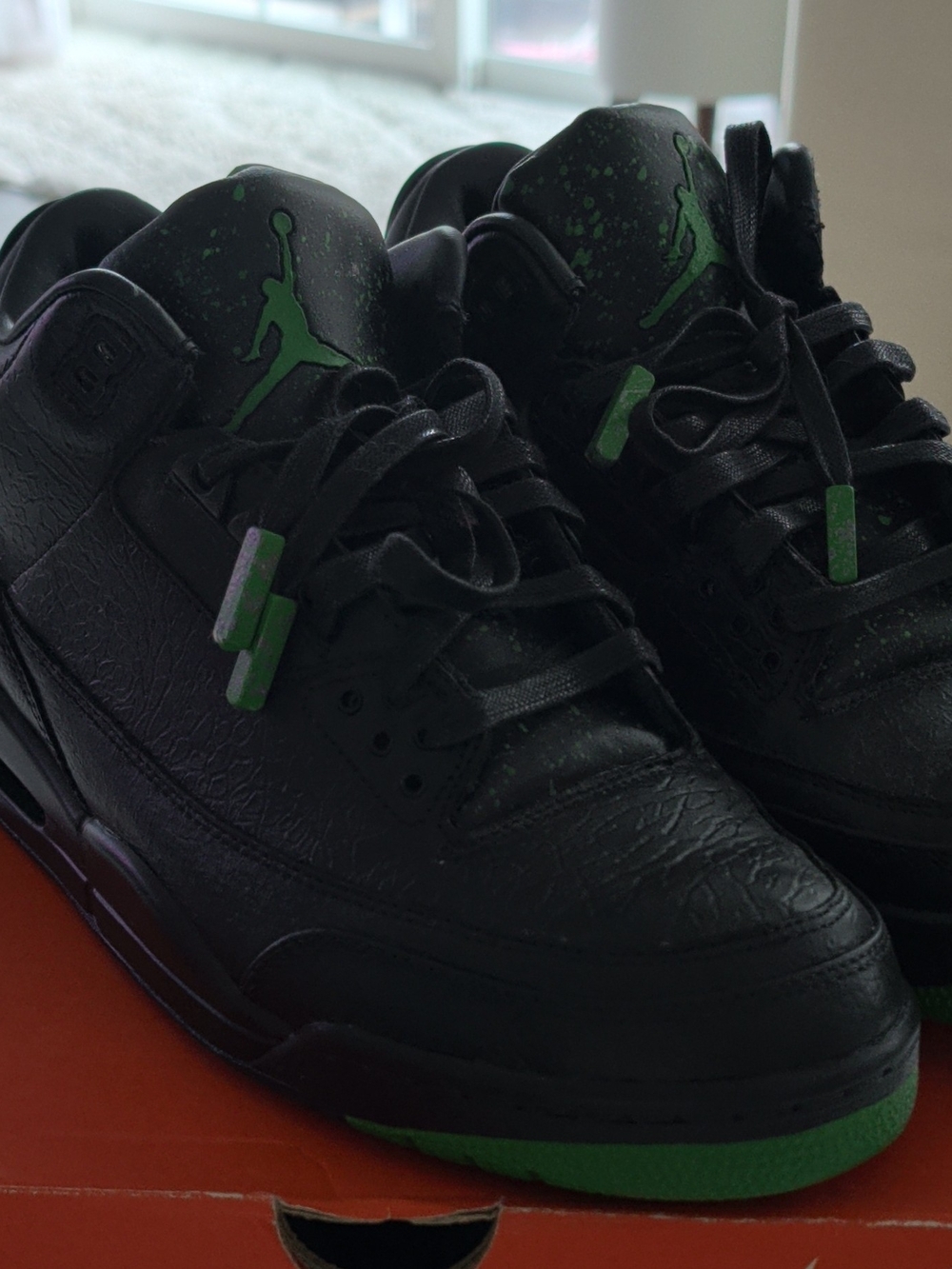 Custom Nike Jordan 3's Men’s Black and Green Low-Top Sneakers - Picture 9 of 14